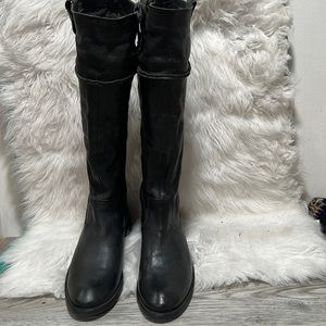 Frye Black Leather Knee-High Heeled Boots